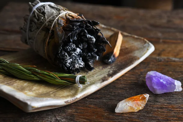 Close Image White Sage Sweet Grass Smudge Bundles Hand Made — Stock fotografie