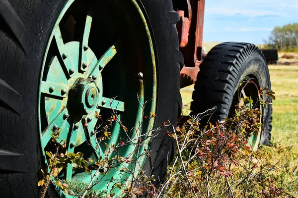 Bild Gammal Väderbiten Gummidäck Vintage Gård Traktor — Stockfoto