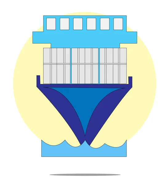 Illustratie van een containerschip met gele cirkel achtergrond — Stockvector