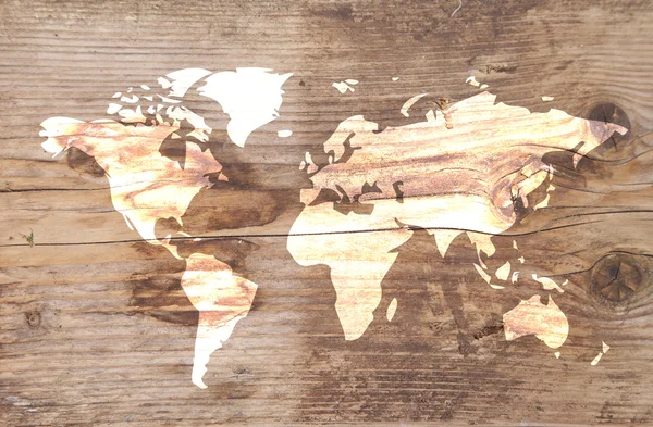 World map on wooden background — Stock Photo, Image