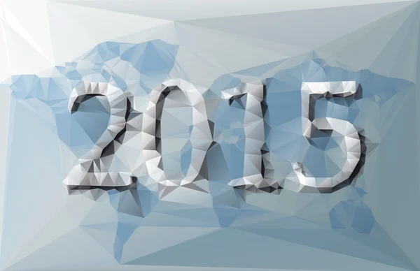 Illustration polygonale de 2015 avec carte du monde aux couleurs bleu et gris — Image vectorielle