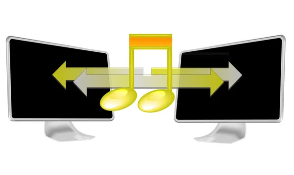 Illustration de musique en streaming sur PC isolé sur fond blanc — Image vectorielle