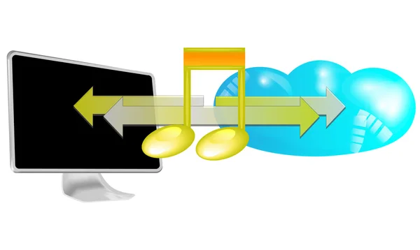 Illustration des Streaming von Musik in der Wolke isoliert auf weißem Hintergrund — Stockvektor