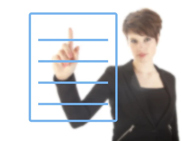 Junge Frau mit blauer Checkliste isoliert auf weißem Hintergrund — Stockfoto