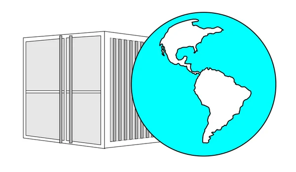 Ilustração do recipiente do mar do metal 40 pés com globo azul claro do mundo — Vetor de Stock