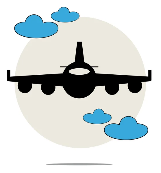 Illustration of black airplane with blue clouds — Stock Vector