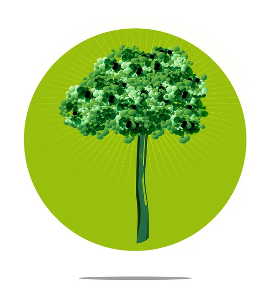 Ilustración de un árbol con fondo de círculo verde — Vector de stock