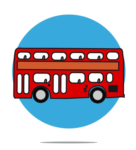 Иллюстрация красного автобуса на фоне синего круга — стоковый вектор