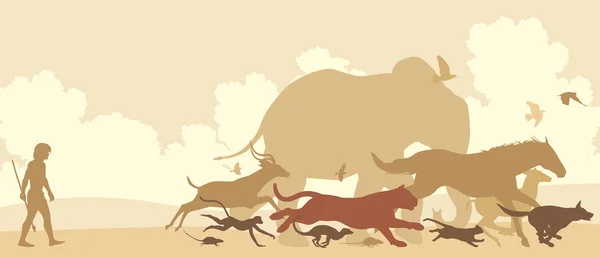 Animales que huyen del hombre — Vector de stock