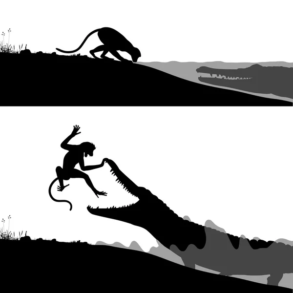 Crocodile et singe — Image vectorielle