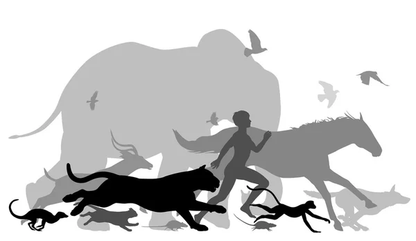 Courir avec des animaux — Image vectorielle