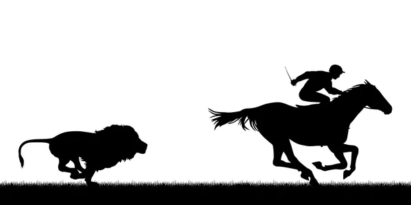 Lion chasse les chevaux de course — Image vectorielle