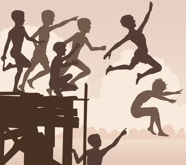 Jetée sautant garçons — Image vectorielle
