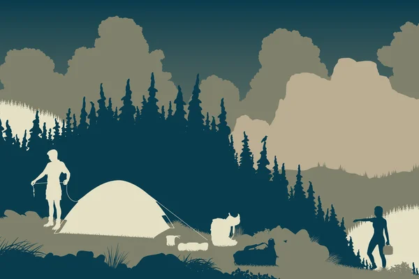 荒野のキャンプ — ストックベクタ