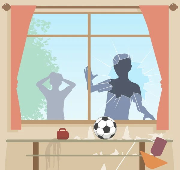 Futebol quebra janela — Vetor de Stock