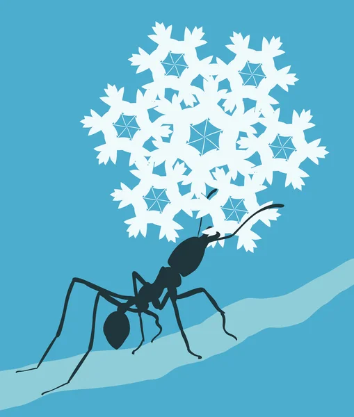 Ant carrying a snowflake — Stock Vector