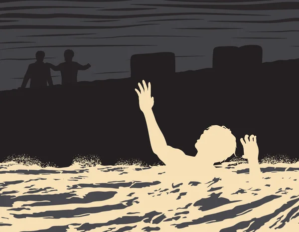 Noyade d'un homme dans une eau rude — Image vectorielle