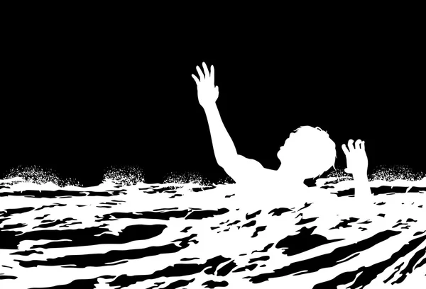 Ο άνθρωπος πνίγεται στα τραχιά νερό — Διανυσματικό Αρχείο
