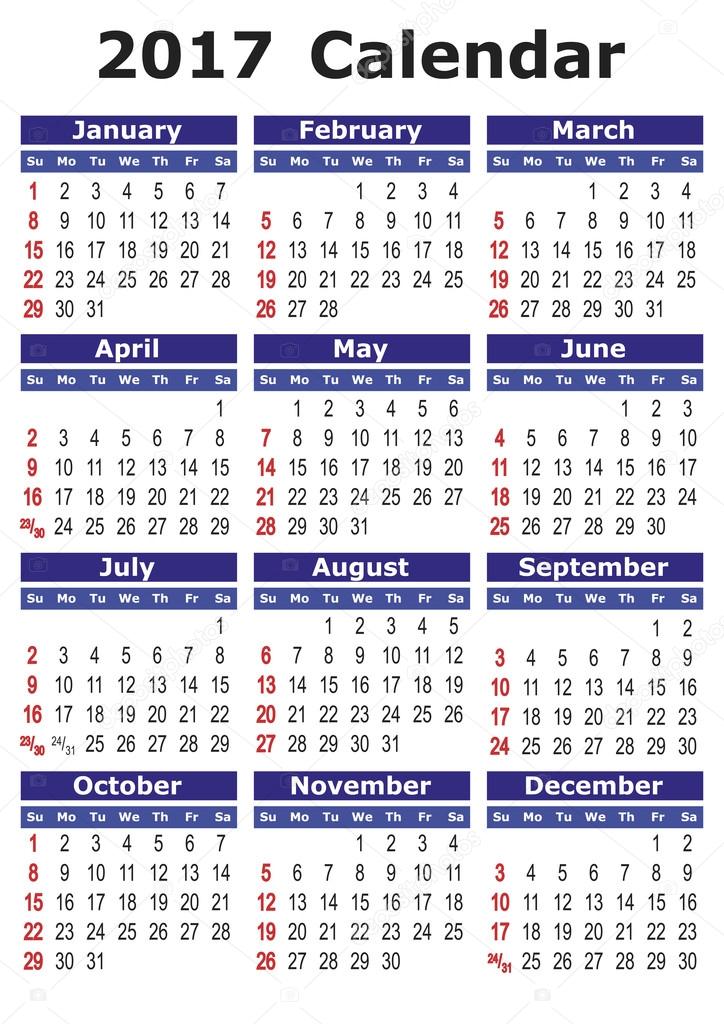 Simple vector calendar 2017 — Stock Vector 