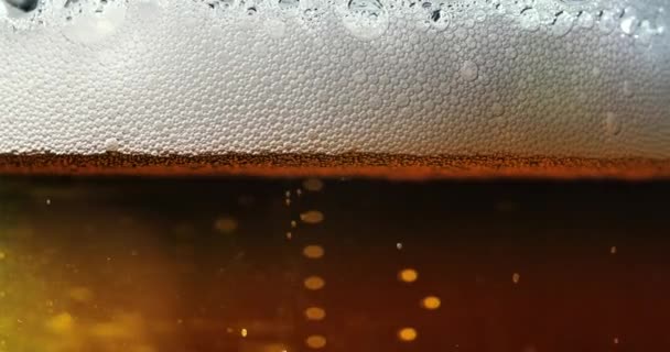 La birra fredda viene versata in un bicchiere. Birra fredda in un bicchiere con gocce d'acqua. Freschezza e schiuma. — Video Stock