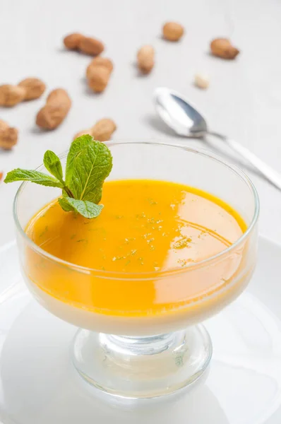 Tasty Pana Cotta Dessert Mango Peanuts — Stock Photo, Image