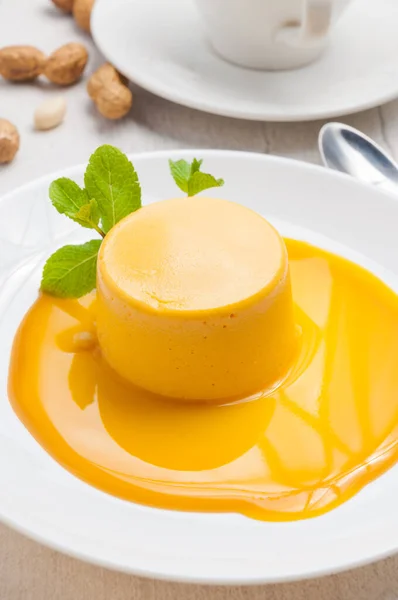 Very Tasty Sea Buckthorn Mousse White Plate Decorated Mint — Stock Photo, Image
