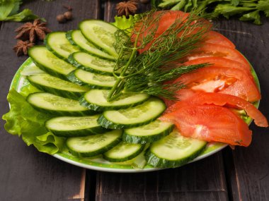 Beyaz tabakta dilimlenmiş salatalık ve domates.