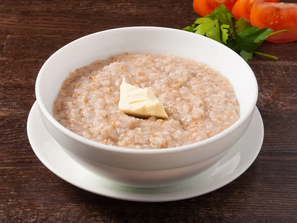 Wheat Porridge Butter White Plate — Stock Photo, Image
