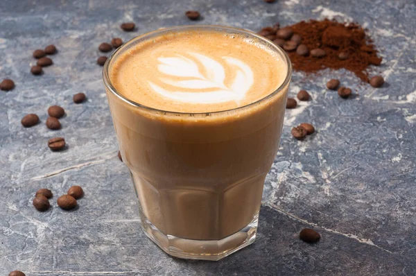Kawa Cappuccino Szklance Szarym Tle — Zdjęcie stockowe