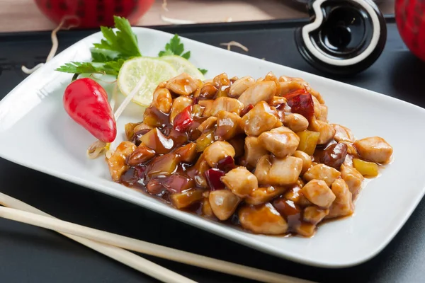 Cuisine Chinoise Traditionnelle Poulet Savoureux Aux Cacahuètes Kung Pao — Photo