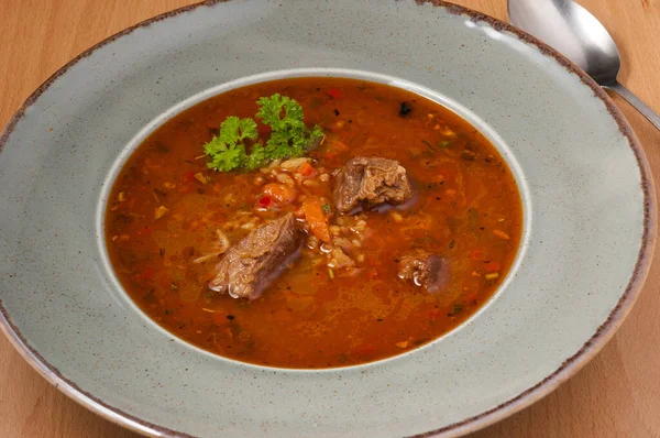 Вкусный Традиционный Грузинский Суп Харчо Рисом Говядиной — стоковое фото