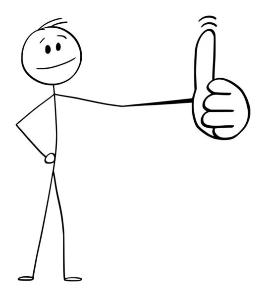 Ilustración de la historieta del vector del hombre o del hombre de negocios que muestra el gesto grande del pulgar para arriba — Vector de stock