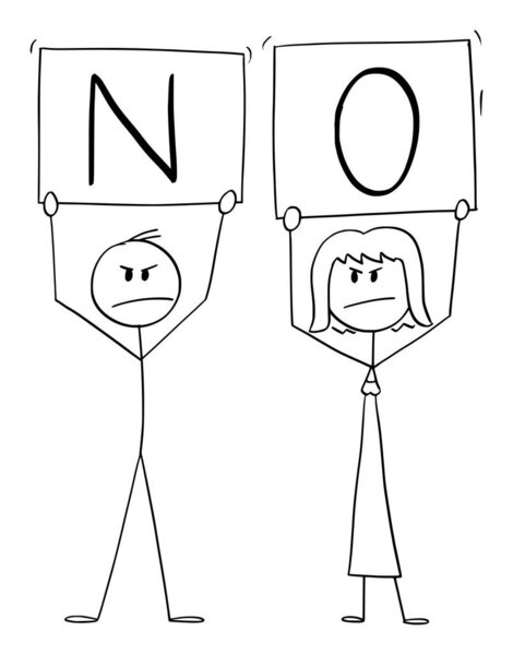 Vector Cartoon Illustration of Couple of Man and Woman Holding No Signs