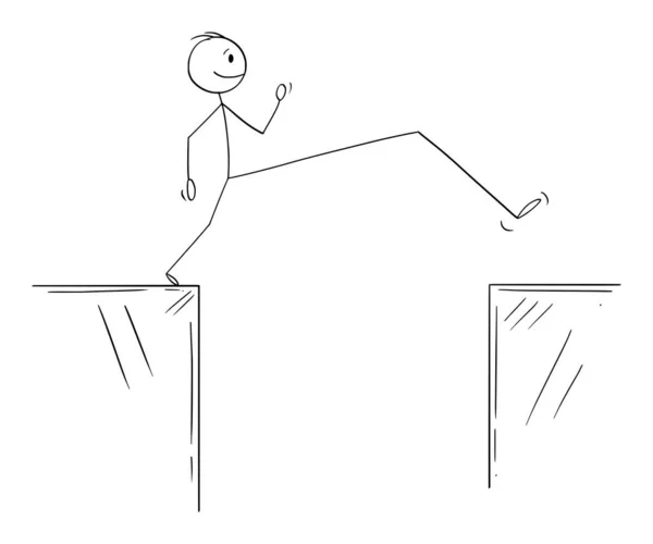 Vector Cartoon Illustration of Man or Businessman Overcoming Obstacle on Way to Success by Long Step - Stok Vektor