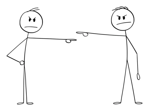 Vector Cartoon Illustration of Two Men or Businessmen blaming and Pointing at each other — стоковый вектор