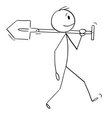 İnsan, İşçi ya da Bahçıvanın Kürek ya da Kürekle Yürüyüşü, Deliği Kazma ya da Bahçede Çalışmaya Gidişinin Vector Çizgi Filmi