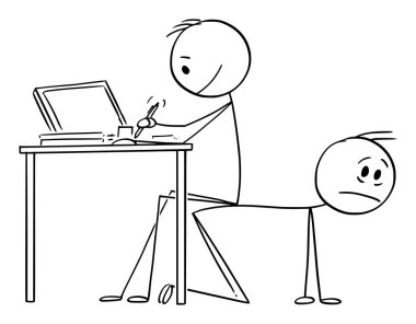 Vektör Çizgi Film Sanatı Ofiste Çalışan Adam veya İş Adamı Sandalyede Yerine Başka Bir Adamın Sırtında Otururken