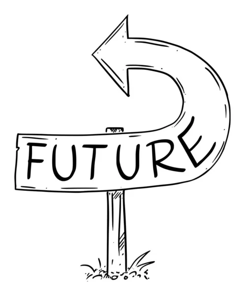 Future Arrow Sign Bent Backward,不適切な方向を示す,過去に戻るもう一度移動,歴史を繰り返す.ベクター漫画イラスト — ストックベクタ