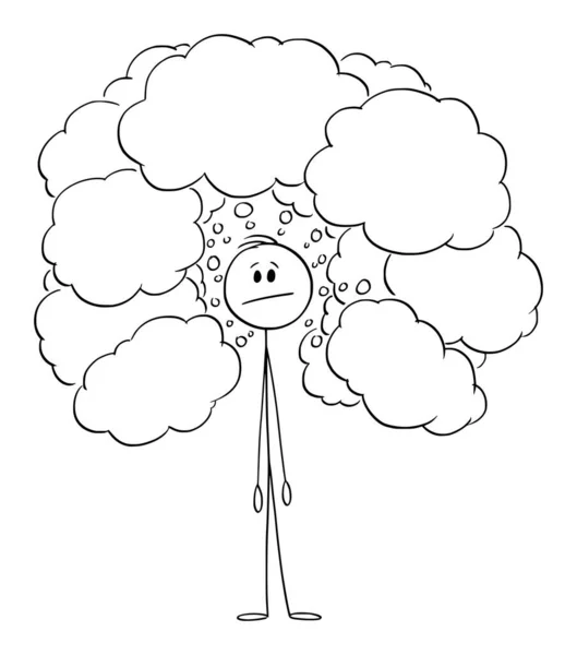 Ilustração dos desenhos animados vetoriais do homem pensante ou empresário com bolhas de texto vazias ou balões de fala ao redor — Vetor de Stock