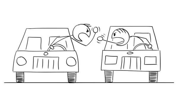 Vector Cartoon Ilustracja dwóch agresywnych sterowników samochodów walki lub kłótni — Wektor stockowy