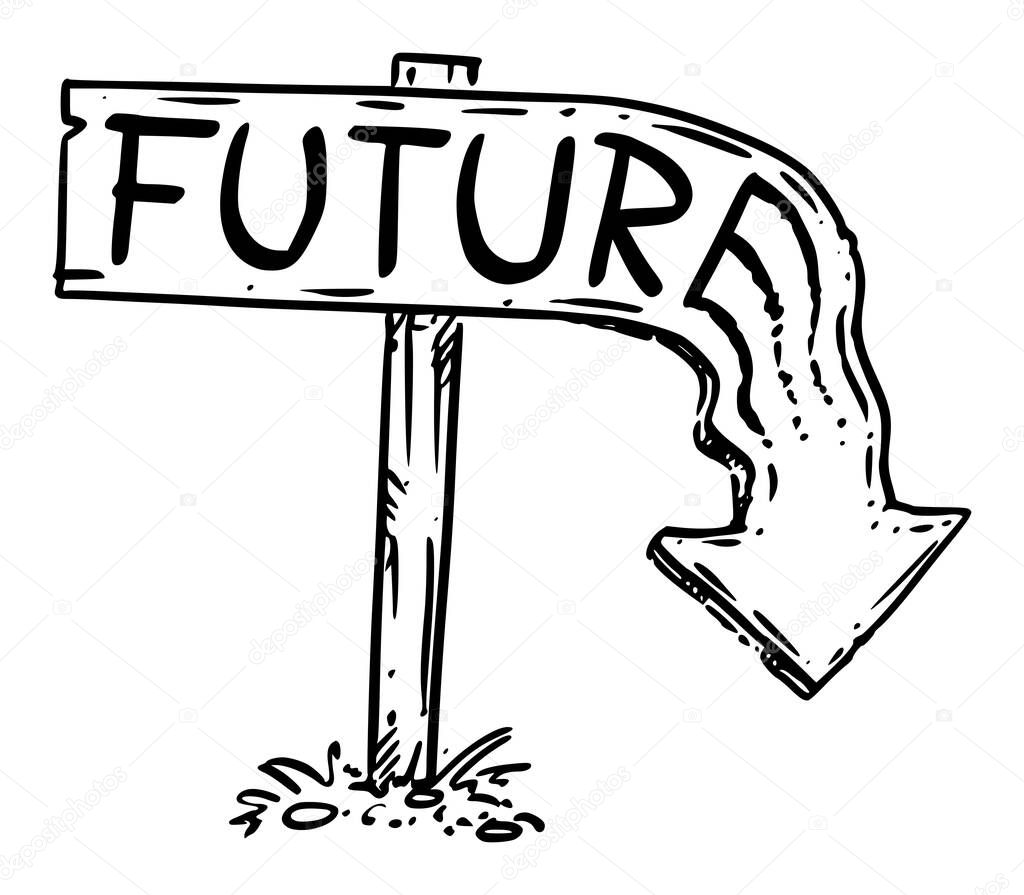 Future Arrow Sign Melted and Pointing Down, Not Forward. Concept of No Future, End of Civilization or Time