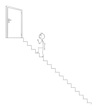 Vector Cartoon Illustration of Man or Businessman Climbing Up the Stairs to open door leading to Success or Victory. Career Concept. vector Vector Cartoon Illustration of Man or Businessman Climbing Up the Stairs to open door leading to Success or Victory. Career Concept. vector