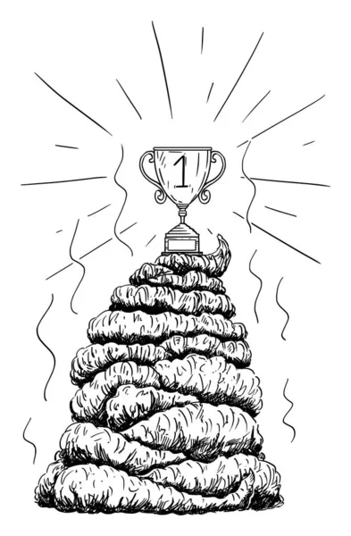 Vector Cartoon Illustration of Victory Trophy Cup For Winner Standing on Top of Big Pile or Heap of Excrement or Shit — Stockový vektor