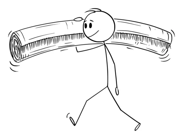 Vektor-Karikatur zeigt einen Mann, der Teppich auf der Schulter hält und trägt — Stockvektor