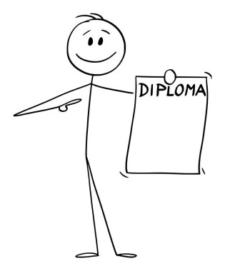 Gülümseyen Adam 'ın Vektör Çizgi Filmi veya İş Adamı Tutma ve Gösterme Diploması veya Üniversite Diplomasıdır.