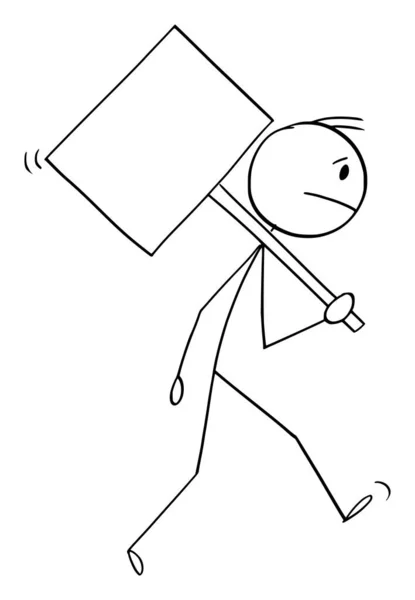 Vector Cartoon Illustration of Frustrated, Sad or Stressed or Man or Businessman Walking With Empty Sign Ready for Your Text. - Stok Vektor