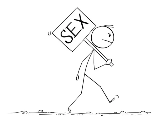 Vector Cartoon Illustration of Frustrated, Sad or Stressed or Man Walking With Sex Sign. - Stok Vektor