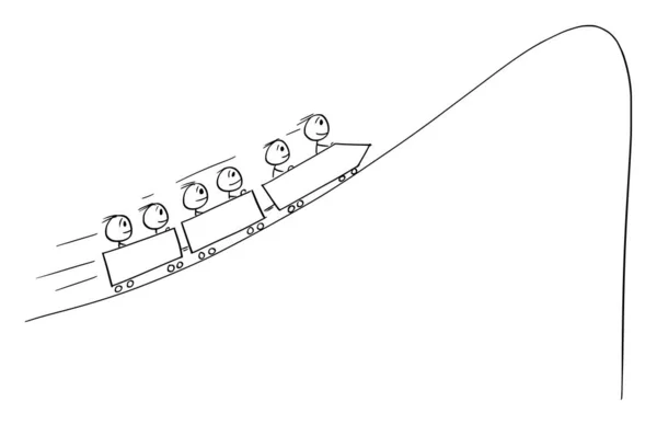 Wektor Cartoon Ilustracja ludzi lub grupy biznesmenów na Finansowy Ekonomiczny Roller-coaster twarz spadek, depresja lub kryzys — Wektor stockowy