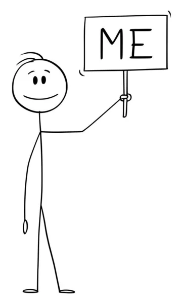 Ilustração dos desenhos animados vetoriais de homem sorrindo positivo ou empresário segurando e mostrando-me sinal — Vetor de Stock