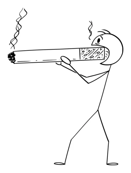 Vector Cartoon Illustratie van roker of Man Holding and Smoking Enorme of Big Cigarette. Concept van gezondheid en levensstijl. — Stockvector